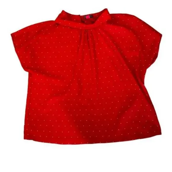 Vince Camuto Red Polka Dot Mock Neck Blouse | Women's Size Petite Large - Picture 2 of 5